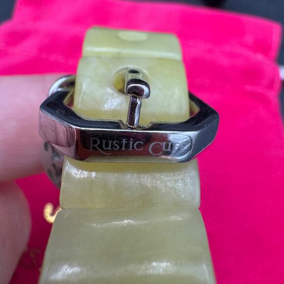 Rustic Cuff Buckle Bracelet Green with Silver Buckle, Stretchy, Bag Included - Picture 3 of 8